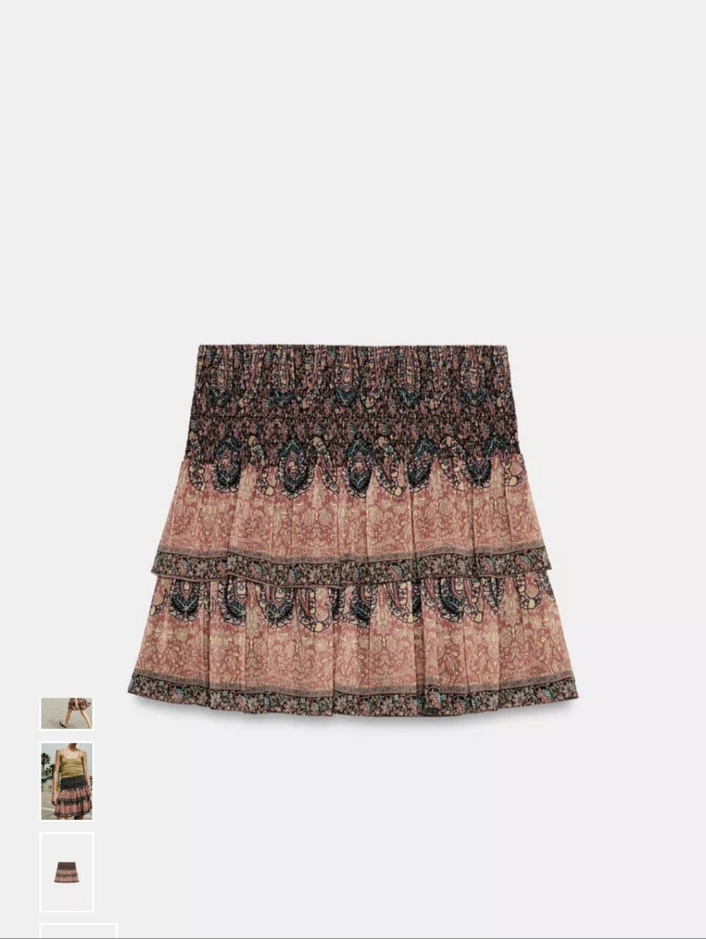 Zara Pink Paisley Tiered Mini Skirt with Black Trim - Picture 8 of 12
